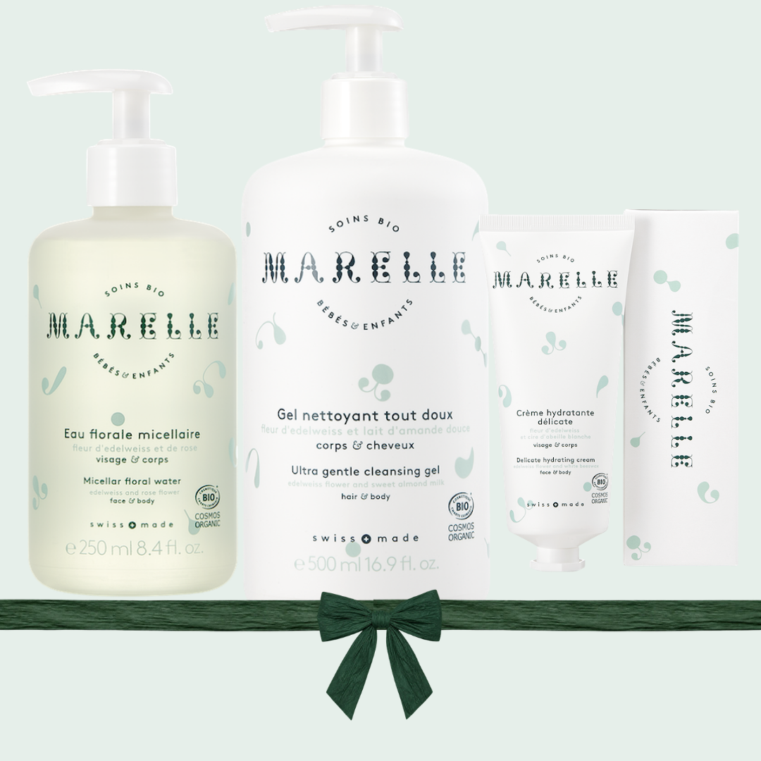 Pack Recién Nacido Marelle: gel limpiador, crema hidratante y agua micelar