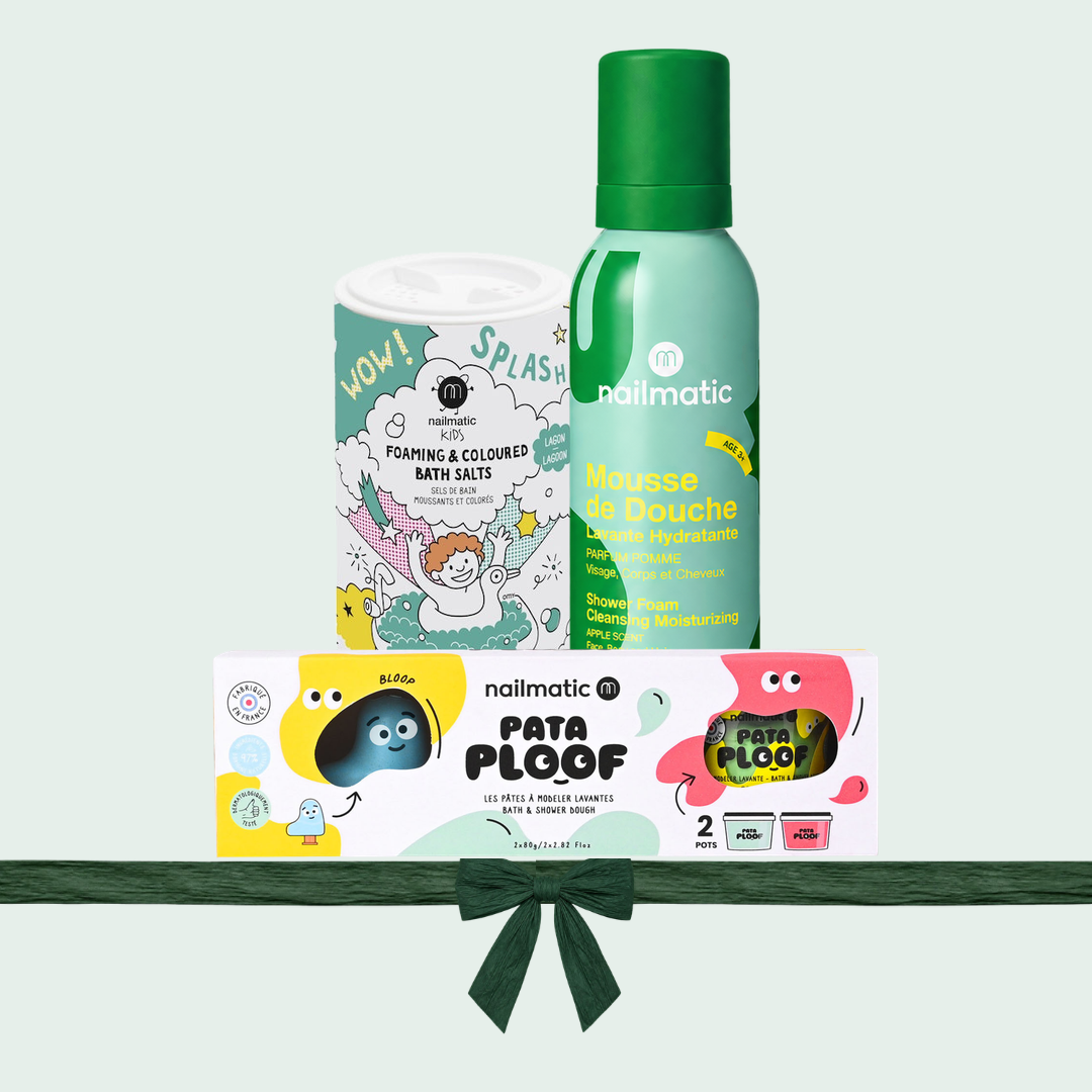 Pack Pataploof Nailmatic: plastilina para la bañera Pataploof, sales de baño Lagoon y espuma de ducha de manzana